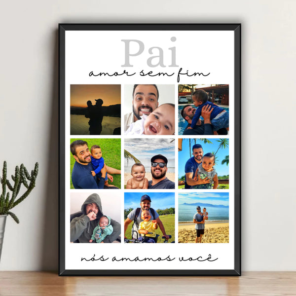 Quadro Pai Personalizado Com Fotos e Moldura de Madeira