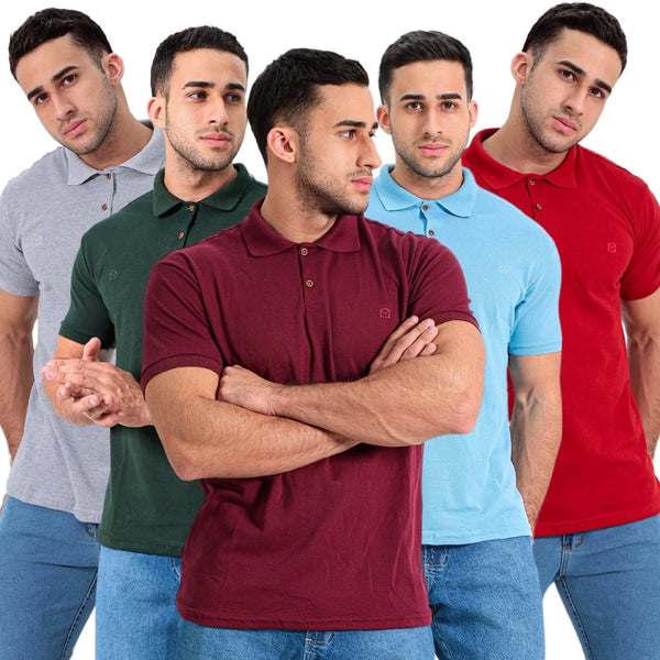 Kit de 5 camisa polo masculina algodão piquet 24 marcas e cores variadas